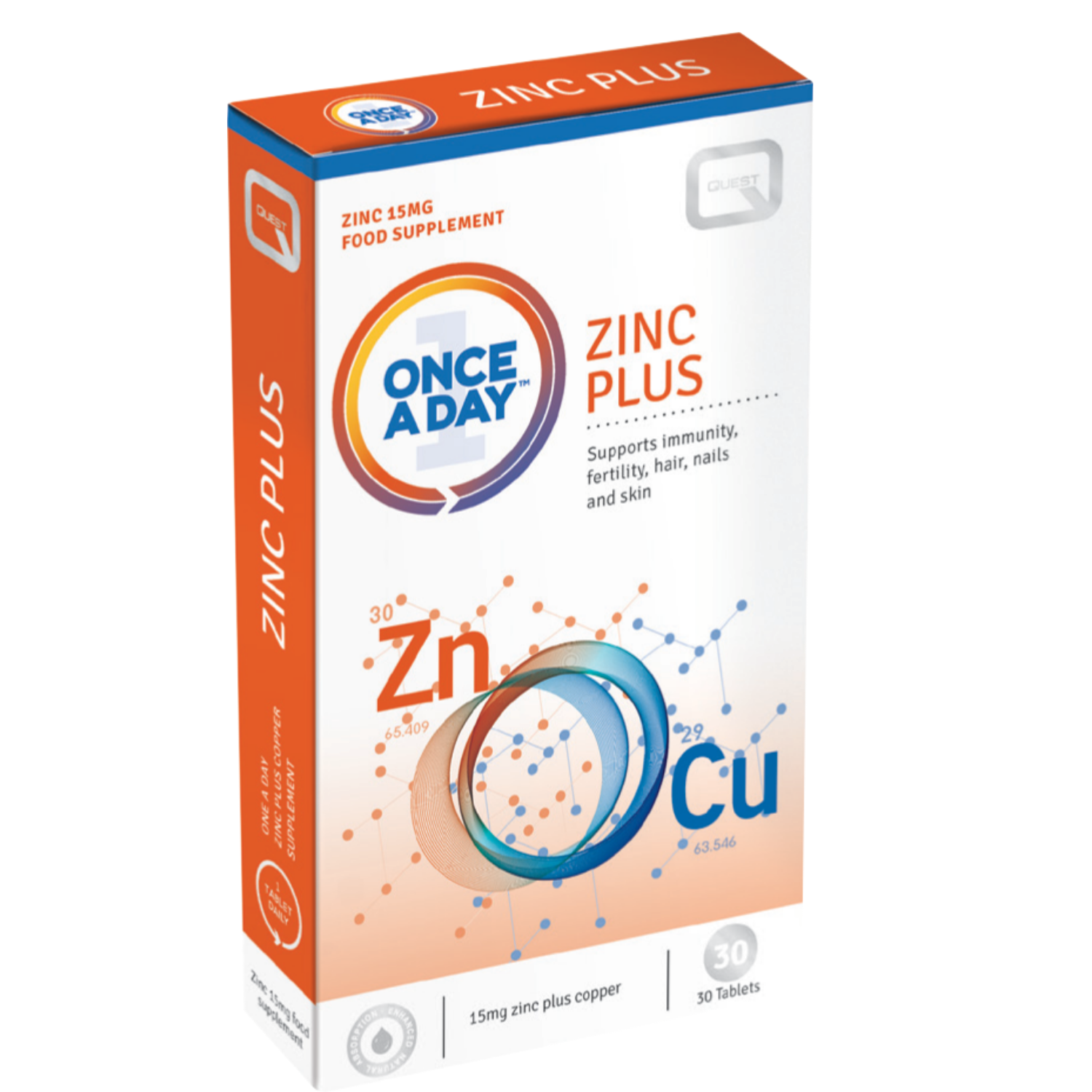 Quest OAD Zinc Plus Copper Tabs 30's - Zinc 15mg